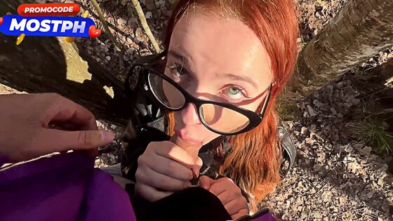 cumshot best blowjob in the woods with brunette