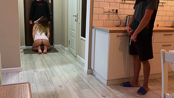 delivery wife makes husband lick lovers cum off her tits